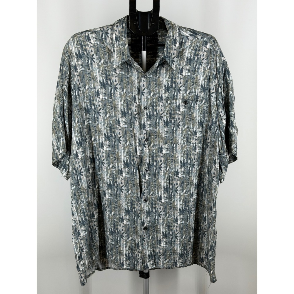 Ivy Crew Classics Mens XL Tropical Palm Leaf Stripe Rayon Shirt Green